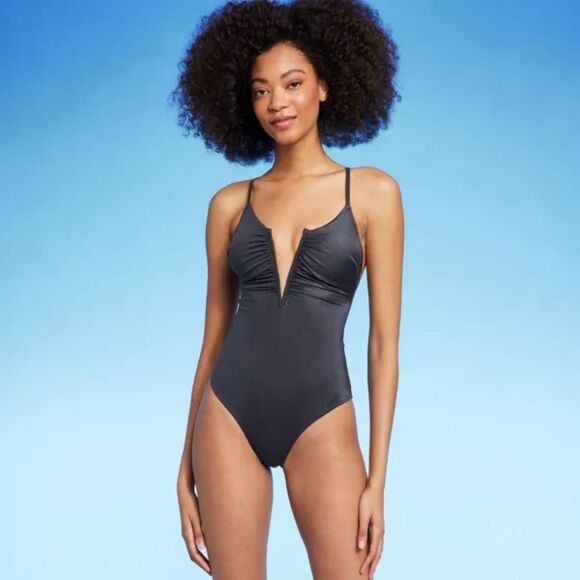 Shade & Shore V-Wire Plunge Cheeky One Piece Swimsuit Sz S (4-6) - Picture 7 of 15